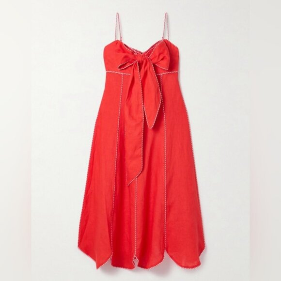 Farm Rio Bow Scalloped Linen Midi Dress, MED NWT - Picture 2 of 11